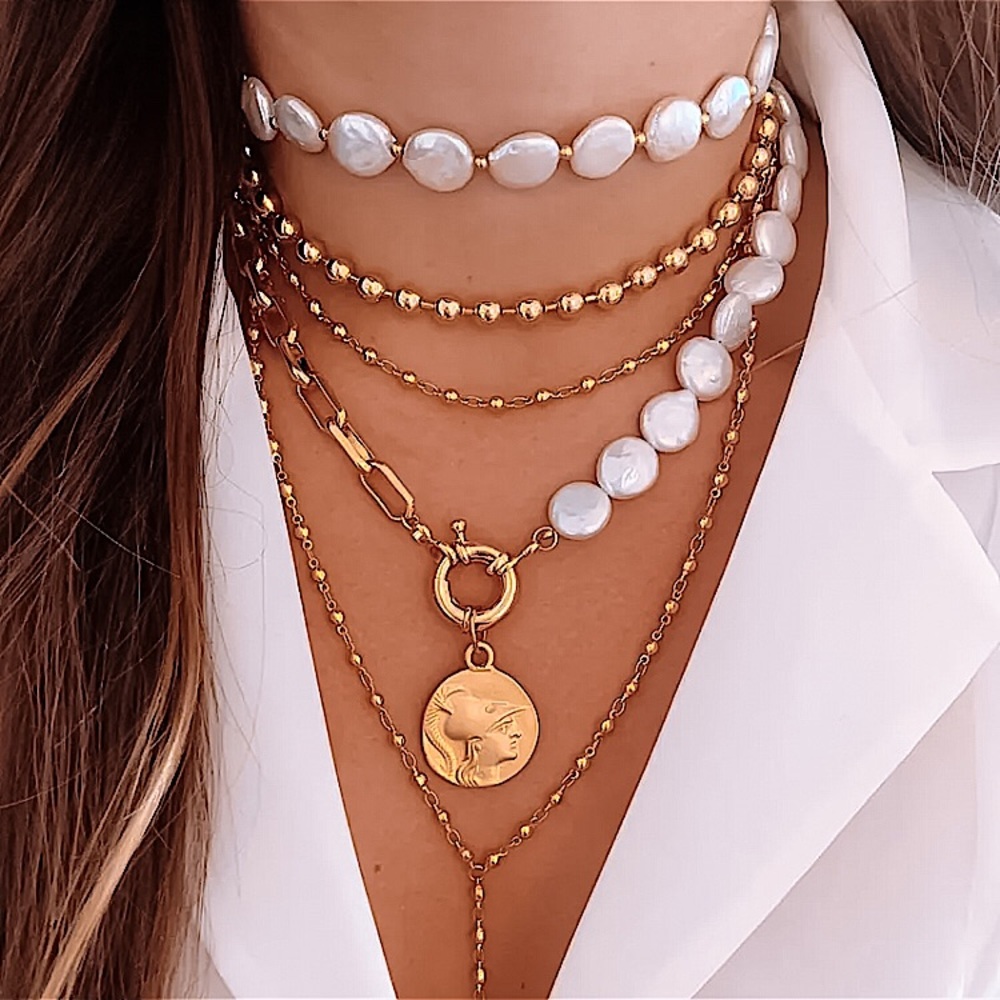 ⚜️𝟯𝟬%𝗢𝗙𝗙 𝗯𝘂𝗻𝗱𝗹𝗲𝘀 𝟯+⚜️ NEW Flat Baroque Pearl Beaded Necklace - Picture 7 of 11